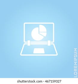 Web line icon. Laptop and pie-chart