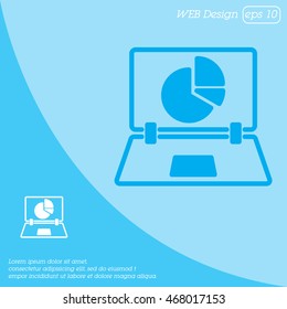 Web line icon. Laptop and pie-chart