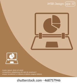 Web line icon. Laptop and pie-chart