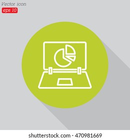 Web line icon. Laptop and pie-chart