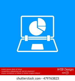 Web line icon. Laptop and pie-chart