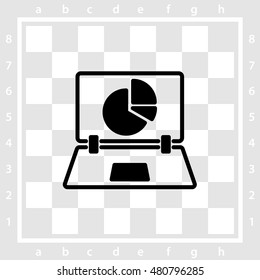 Web line icon. Laptop and pie-chart