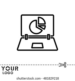 Web line icon. Laptop and pie-chart