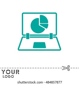 Web line icon. Laptop and pie-chart