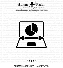 Web line icon. Laptop and pie-chart