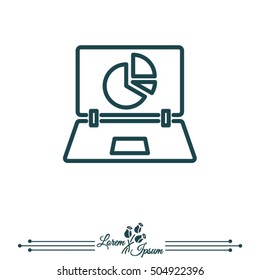Web line icon. Laptop and pie-chart