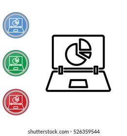 Web line icon. Laptop and pie-chart