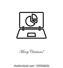 Web line icon. Laptop and pie-chart