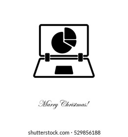 Web line icon. Laptop and pie-chart