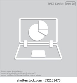 Web line icon. Laptop and pie-chart