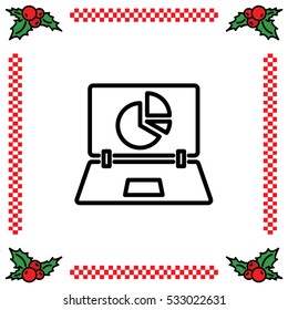 Web line icon. Laptop and pie-chart