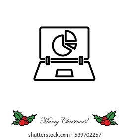 Web line icon. Laptop and pie-chart