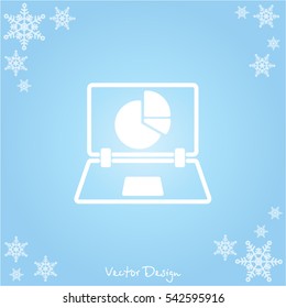 Web line icon. Laptop and pie-chart