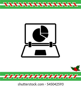 Web line icon. Laptop and pie-chart