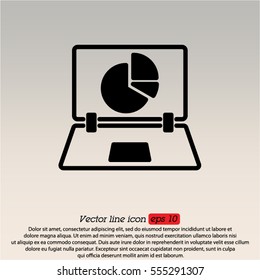 Web line icon. Laptop and pie-chart