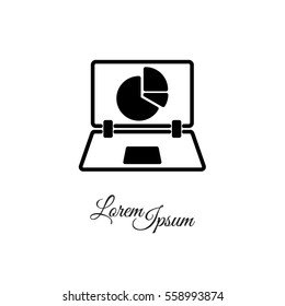 Web line icon. Laptop and pie-chart