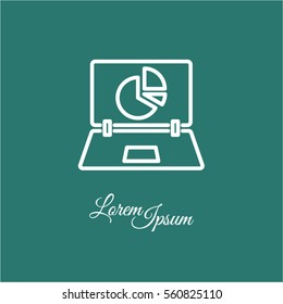 Web line icon. Laptop and pie-chart
