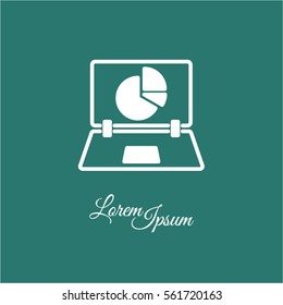 Web line icon. Laptop and pie-chart