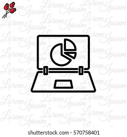 Web line icon. Laptop and pie-chart