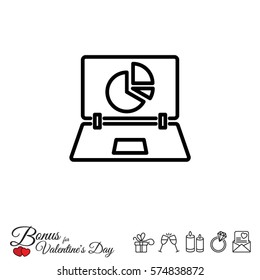 Web line icon. Laptop and pie-chart