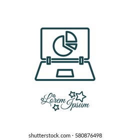Web line icon. Laptop and pie-chart