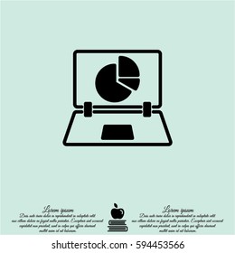 Web line icon. Laptop and pie-chart