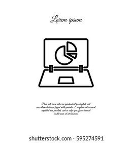 Web line icon. Laptop and pie-chart