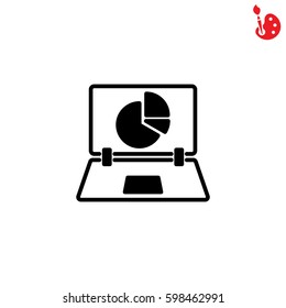 Web line icon. Laptop and pie-chart