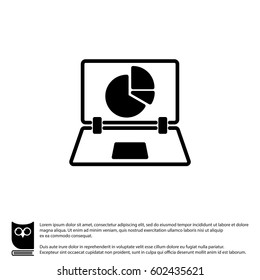 Web line icon. Laptop and pie-chart
