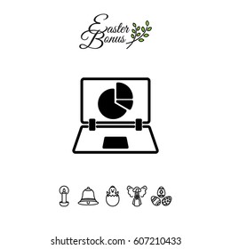 Web line icon. Laptop and pie-chart