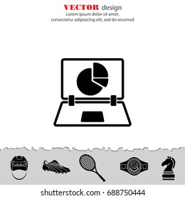 Web line icon. Laptop and pie-chart