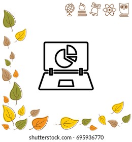 Web line icon. Laptop and pie-chart