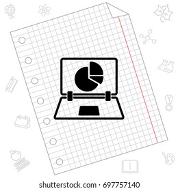 Web line icon. Laptop and pie-chart