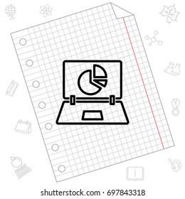 Web line icon. Laptop and pie-chart