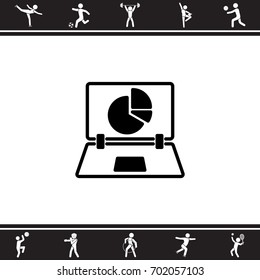 Web line icon. Laptop and pie-chart