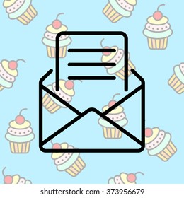 Web line icon. Letter, read message
