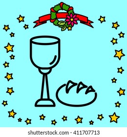 Web line icon. Lord's Supper, communion, Bread and Wine