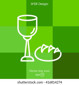 Web line icon. Lord's Supper, communion, Bread and Wine