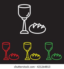 Web line icon. Lord's Supper, communion, Bread and Wine