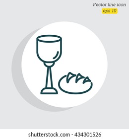 Web line icon. Lord's Supper, communion, Bread and Wine