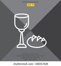 Web line icon. Lord's Supper, communion, Bread and Wine