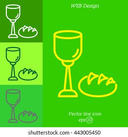 Web line icon. Lord's Supper, communion, Bread and Wine