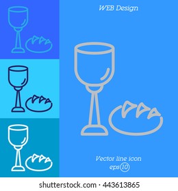 Web line icon. Lord's Supper, communion, Bread and Wine