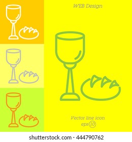 Web line icon. Lord's Supper, communion, Bread and Wine