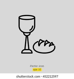 Web line icon. Lord's Supper, communion, Bread and Wine