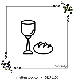 Web line icon. Lord's Supper, communion, Bread and Wine