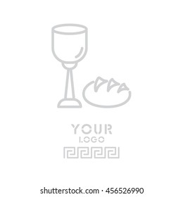 Web line icon. Lord's Supper, communion, Bread and Wine