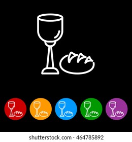 Web line icon. Lord's Supper, communion, Bread and Wine