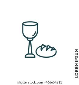 Web line icon. Lord's Supper, communion, Bread and Wine