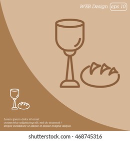 Web line icon. Lord's Supper, communion, Bread and Wine